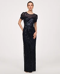 Js Collections Women's Jewel Neck Column Gown Dress