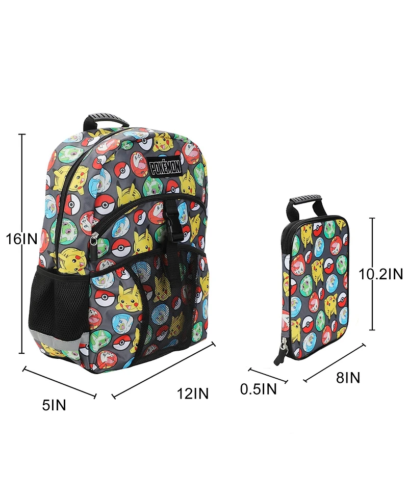 Pokemon All Over Print 2 Piece 16 Inch Premium Backpack and Utility Case Set For School And Travel for boys