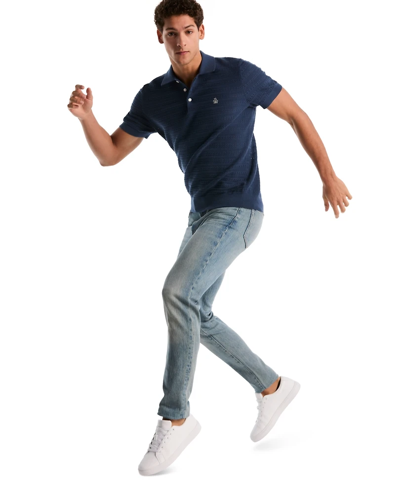 Original Penguin Men's Jacquard Pointelle Short-Sleeve Polo Shirt