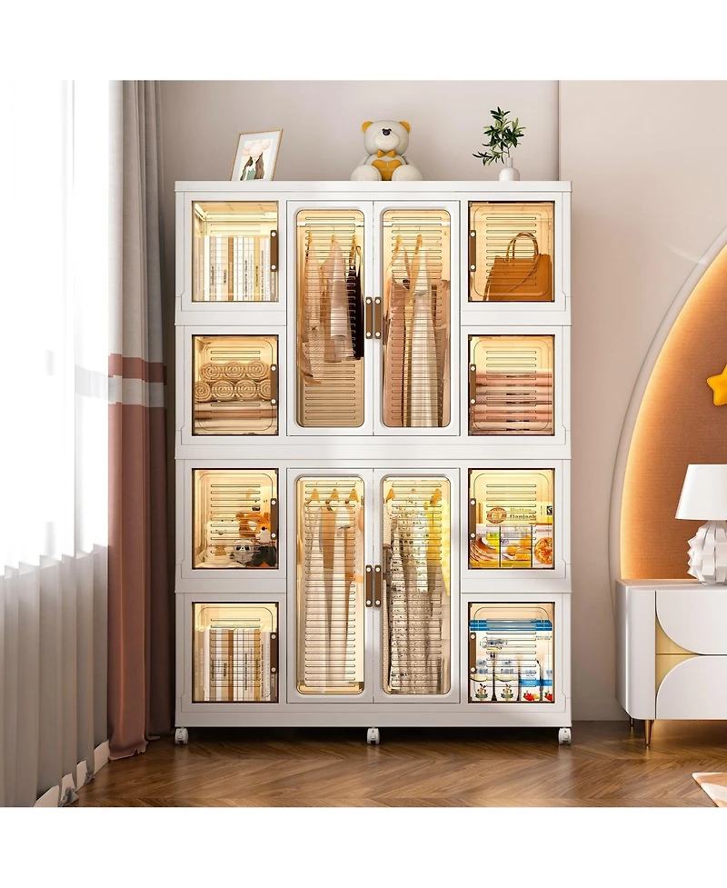 Clihome Portable Wardrobe Closet Organizer, Cubes, Magnetic Doors, Hanging Rods, Hangers