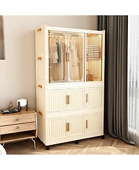 Clihome Portable Wardrobe Closet Storage Organizer Magnetic Doors Cubes & Hanging Rod,6 pcs hangers