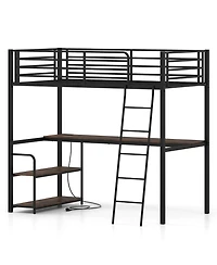 Costway Loft Bed with Desk and Shelves, Heavy Duty Bed Frame with Charging Station