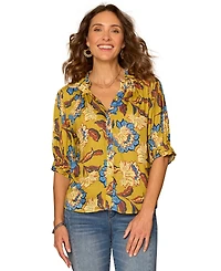 Democracy Women's Elbow-Sleeve Printed Collared Top