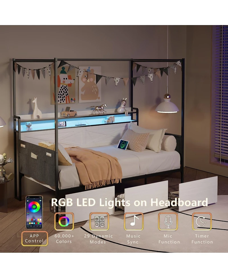 Streamdale Furniture Modern Bed with Storage, Led, and Charging Station