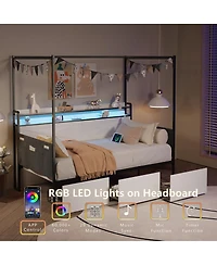 Streamdale Furniture Modern Bed with Storage, Led, and Charging Station