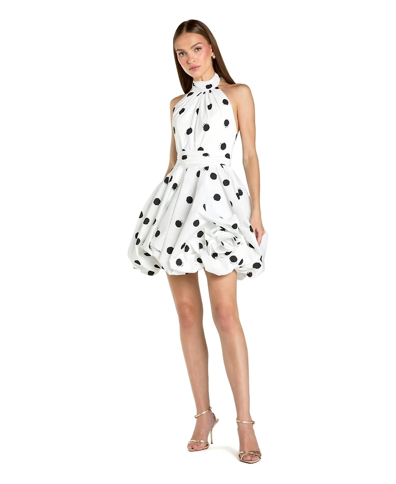 Mac Duggal Women's Satin Halter Neck Bubble Hem Mini Dress