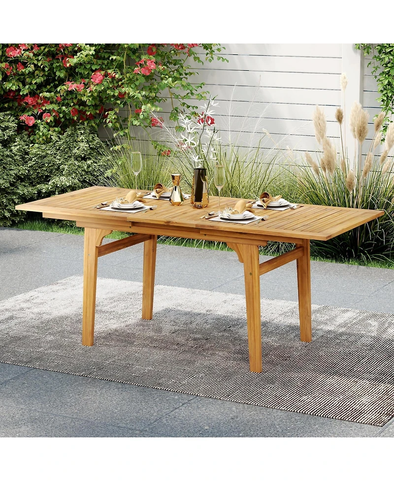 Costway 9Pieces Acacia Wood Outdoor Dining Set with 1.97" Umbrella Hole for Backyard, Garden