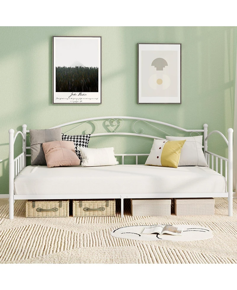 Gymax Twin Size Metal Daybed Frame with Headboard for Bedroom Guest Room Easy Assembly