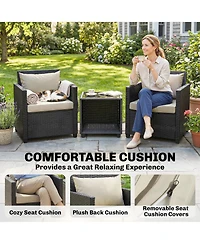 Outsunny 3 Piece Patio Bistro Set, Wicker Furniture Set with Cushions