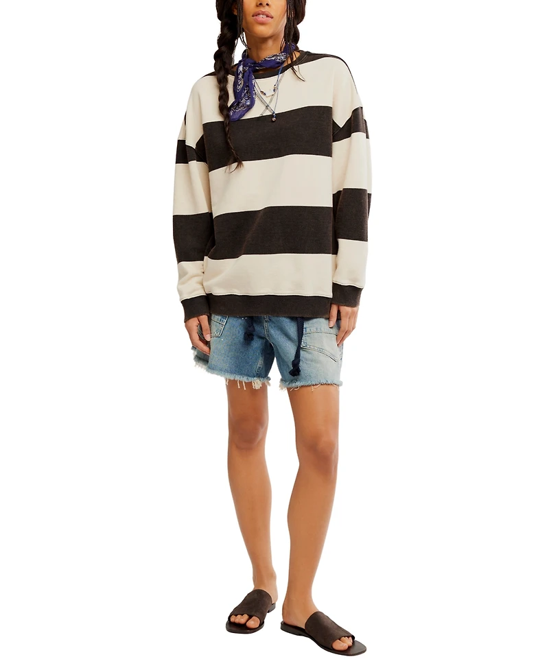 Free People Women's Classic Crewneck Stripe Oversized Top