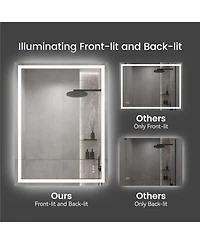 Rainsken 24"36" Led Bathroom Mirror, Anti-fog Vanity Mirror with Front-Lit and Back-Lit, Stepless Dimmable, Shatter-Proof Make Up Mirror