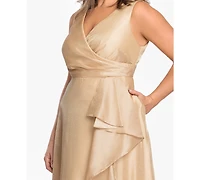 Xscape Plus V-Neck Jacquard Ruffle Gown