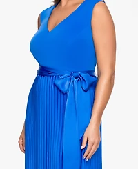 Xscape Plus V-Neck Sleeveless Pleated Gown