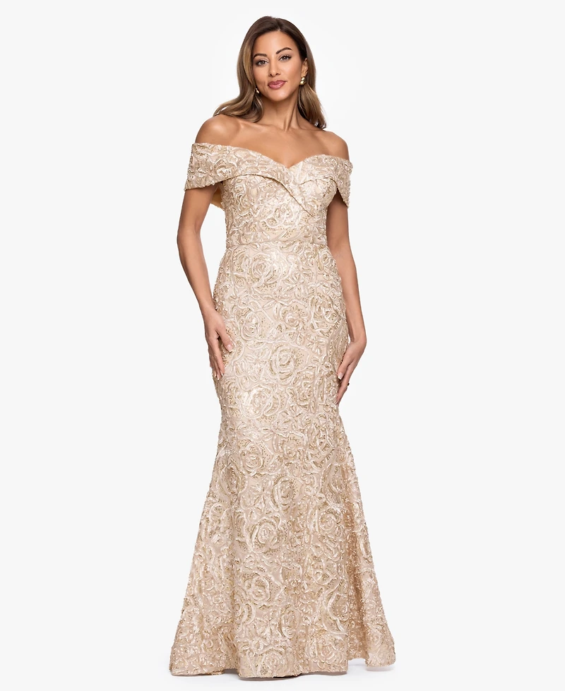 Xscape Petite Off-The-Shoulder Sheath Ball Gown