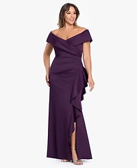 Xscape Plus Off-The-Shoulder Ruffle Sheath Gown