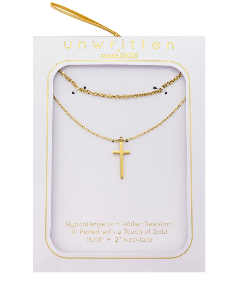 Unwritten x Moda Sport Waterproof Cross Pendant Layered Chain Necklace