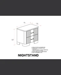 Kings Brand Furniture Sierra White Oak Modern Fluted 2-Drawer Nightstand