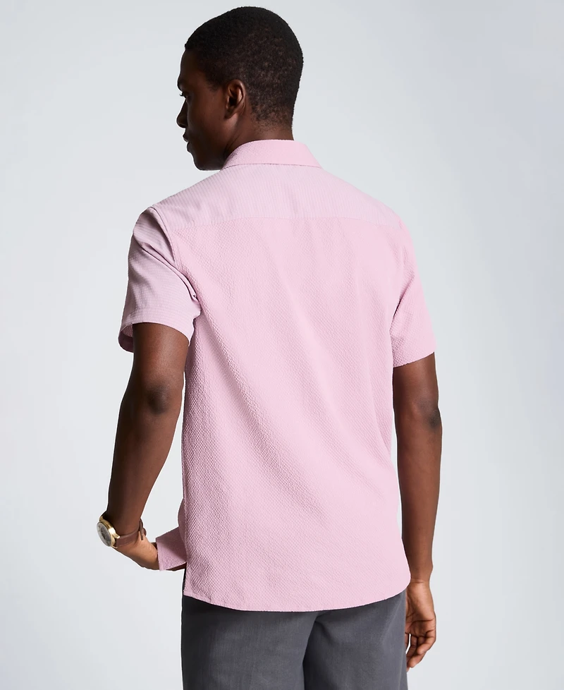 Kenneth Cole Men's Mixed Media Point Collar Sport Shirt