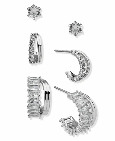 Anne Klein 2-Pc. Cubic Zirconia Silver-Tone Round and Baguette Earrings Set