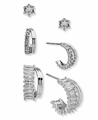 Anne Klein 2-Pc. Cubic Zirconia Silver-Tone Round and Baguette Earrings Set