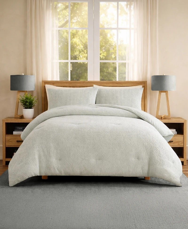 Laundry Stone Washed Cotton Waffle 3-Piece Comforter Set