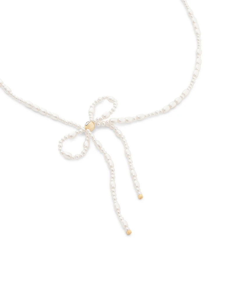 Coach Faux Imitation Pearl Bow Choker Necklace