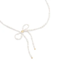 Coach Faux Imitation Pearl Bow Choker Necklace