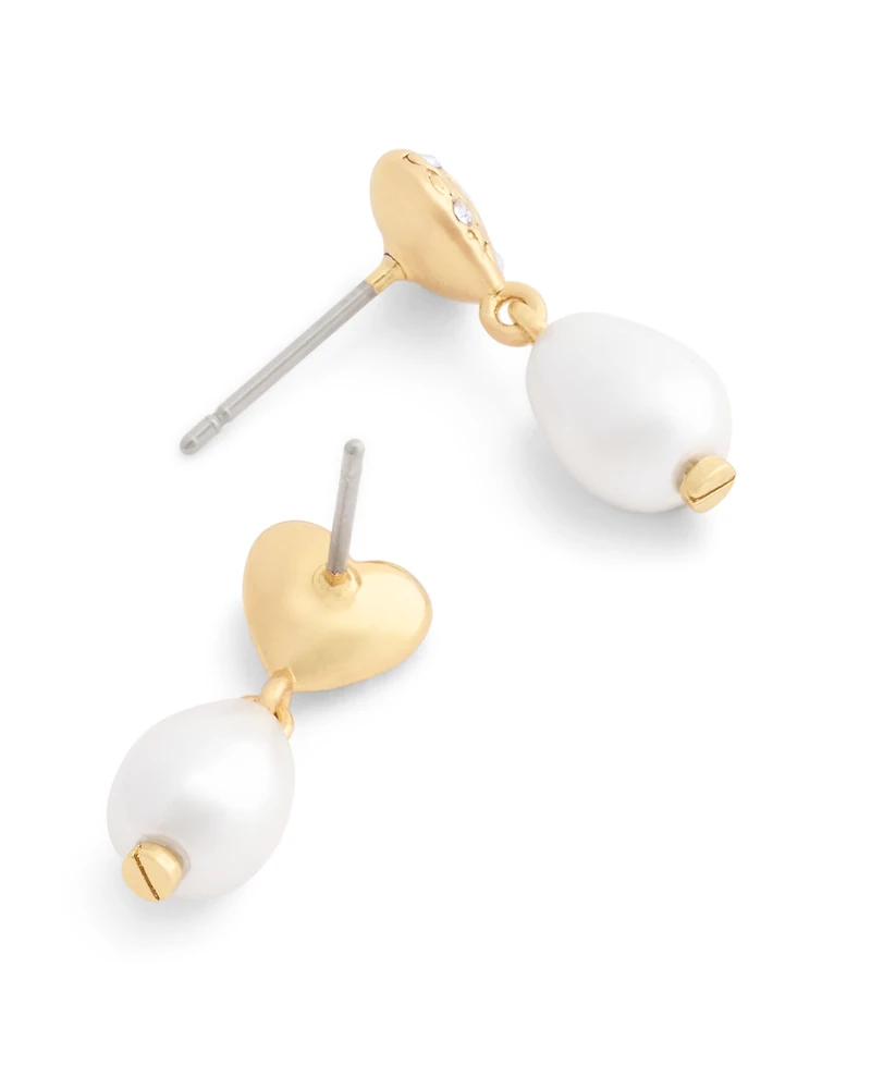 Coach Faux Stone Iconic Pearl Heart Drop Earrings