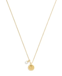 Coach Faux Imitation Pearl Signature C Textured Coin Pendant Necklace