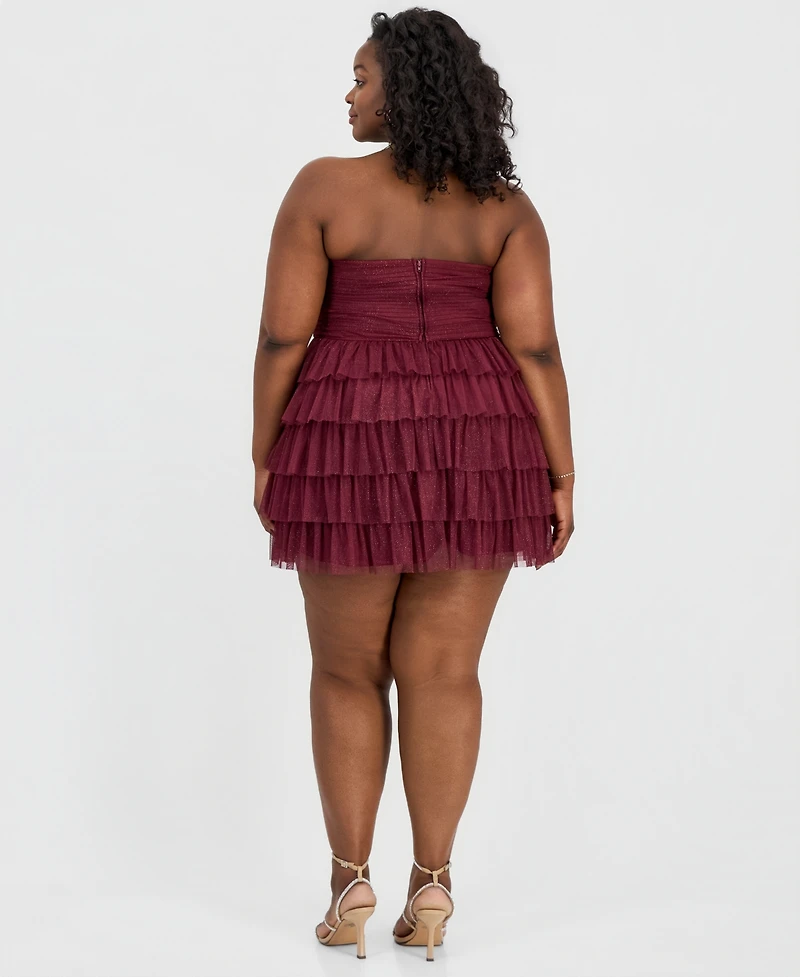 B Darlin Trendy Plus Glitter Ruffled Strapless Dress