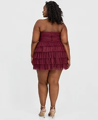 B Darlin Trendy Plus Glitter Ruffled Strapless Dress