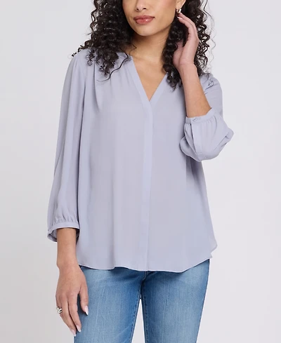Nydj Women's Pintuck Split Neck Top