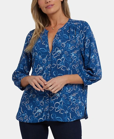 Nydj Women's Pintuck Split Neck Top