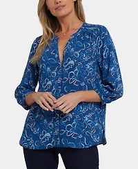 Nydj Women's Pintuck Split Neck Top