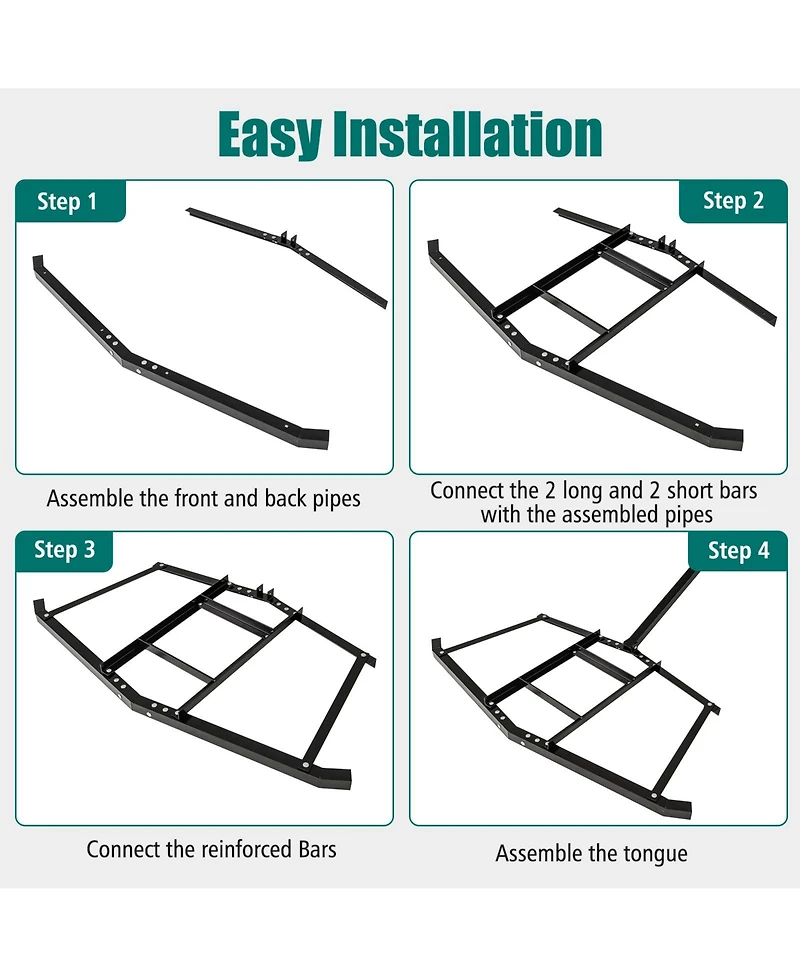 Sugift 66" Wide Driveway Drag Tow Behind Landscape Leveling Rake with Reinforced Bars