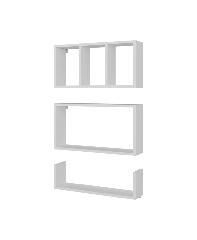 Fm Furniture Wall Mounted Floating Shelves, Set of 3 Rectangular Display Racks