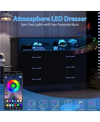 homfan Modern 6-Drawer Dresser with App-Controll Rgb Led Lights and Built-In Charging Station, Water Mark Resistant Mdf Metal Legs, Assembly