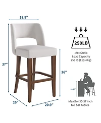homfan Set of 4 Modern Upholstered Bar Stools, Ergonomic Seats with Backrest and Wooden Legs for Kitchen, Dining and Bar Areas