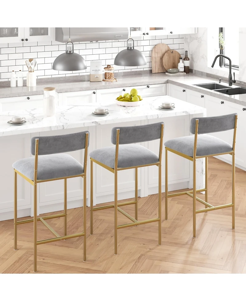 homfan Set of 4 Luxury Counter Height Bar Stools,Extra Wide Modern Chairs with Backrest,Metal Legs,Padded Seats and Footrest for Home and Apartment