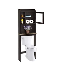 Phying Modern Espresso Wood Over The Toilet Space Saver Storage Cabinet Multifunctional Bathroom Home Organizer