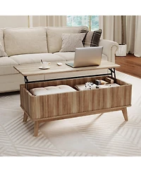 Gymax Fluted Lift Top Coffee Table with Lift Tabletop Hidden Compartments for Home