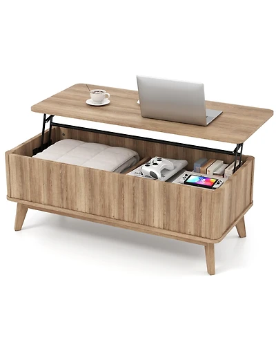 Gymax Fluted Lift Top Coffee Table with Lift Tabletop Hidden Compartments for Home