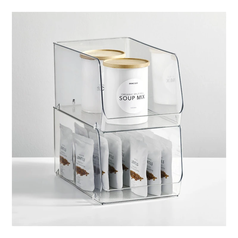 Stackable Clear Plastic Open Front Storage Bin, 4-Pack
