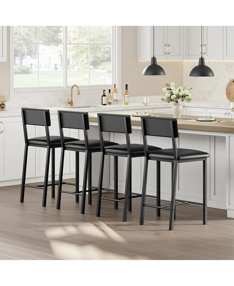 homfan Set of 4 Counter Height Bar Stools, Thick Padded Seat and Metal Legs for Kitchen Island Use