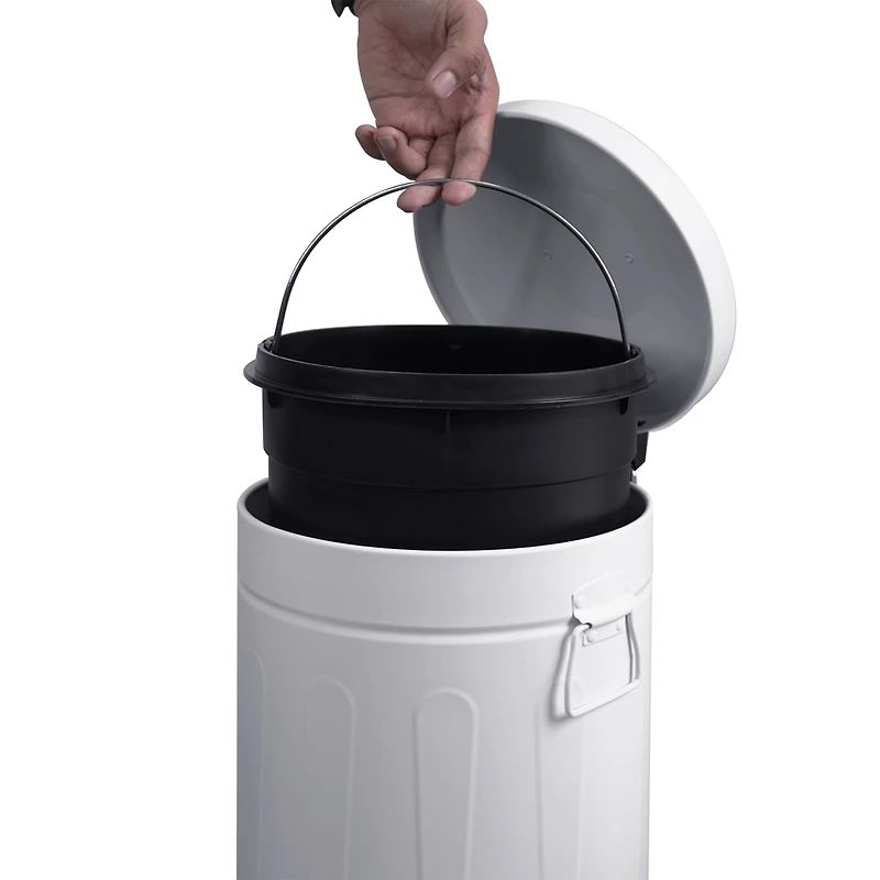 Mega Casa 3.2 Gal and 0.8 Gal Old Time Style Round White Metal Step-on Trash Can Set