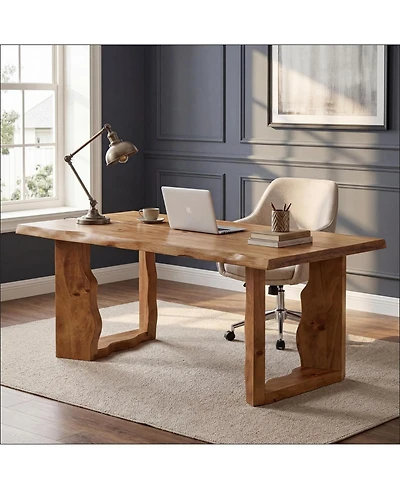 Tribesigns Live Edge Rustic Solid Wood Conference Table for 6 People, Farmhouse Meeting Table Executive Desk Workstation for Home Office