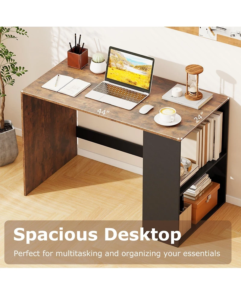 Gymax Computer Desk' Home Office Desk w/ 2-Tier Bookshelf Study Writing