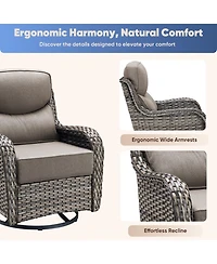 Pocassy Patio Furniture Set with Fire Pit Table, Outdoor Patio Conversation Sets, 6 Pieces 7 Seats Wicker Outside Sectional Sofa Set