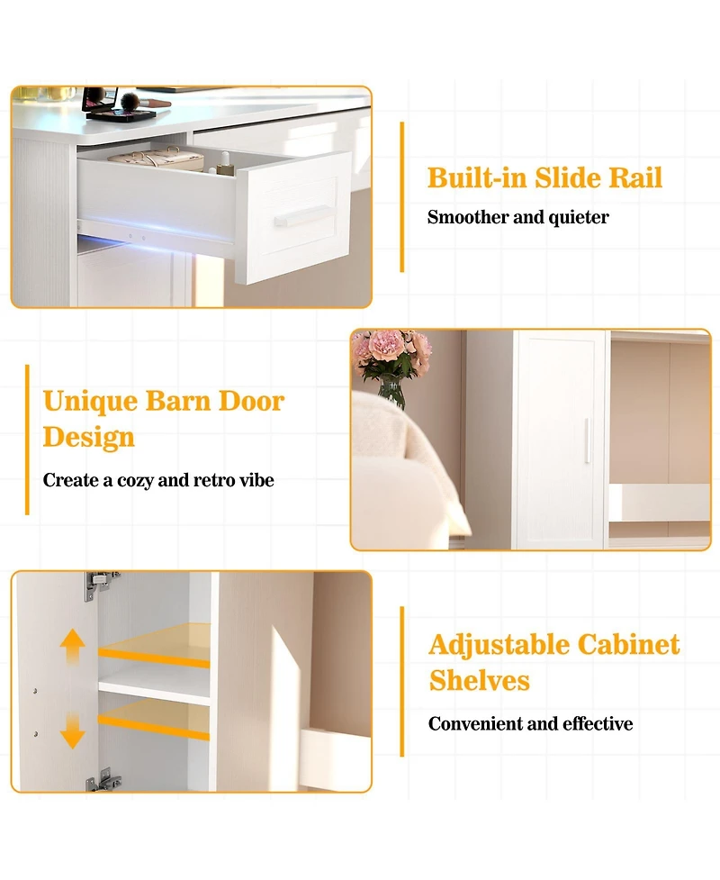 Aheaplus Vanity Desk with Mirror, Farmhouse Rgb Lights and 3 Drawers