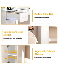 Aheaplus Vanity Desk with Mirror, Farmhouse Rgb Lights and 3 Drawers